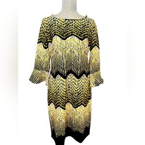 Yellow and Navy Flutter Sleeve  Women's Pullover Dress Size 10